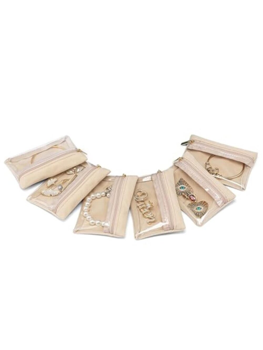 Travel Jewelry Organizer Velvet Bags Clear Zipper Pouches Women Gift Set 6 Pcs
